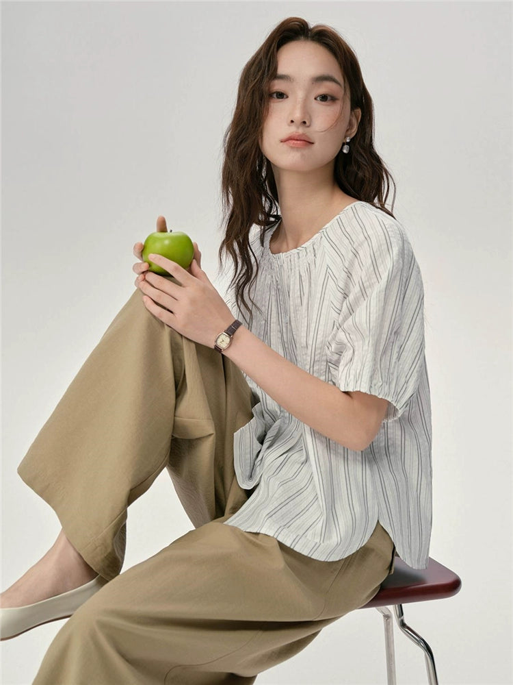 Giordano Loose Round Neck Seersucker Tee