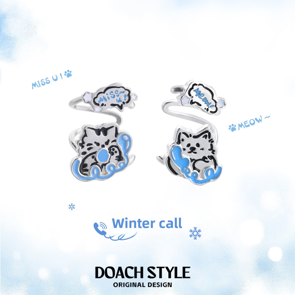 DOACH Winter Call Puppy Kitten Ear Hanging No Pierced Earrings
