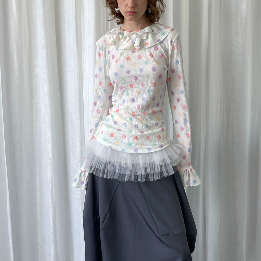 Loosesmell Fungus Edge Crew Neck Color Polka Dot Long Sleeve