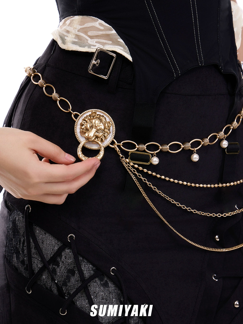 SUMIYAKI Vintage Metal Lion Head Belt Waist Chain