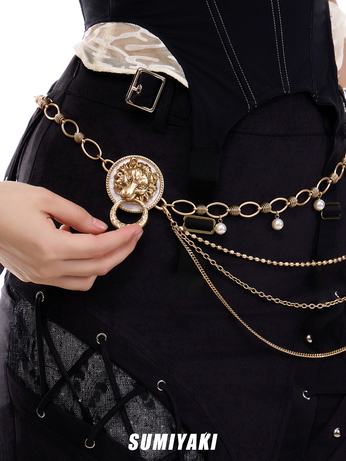 SUMIYAKI Vintage Metal Lion Head Belt Waist Chain