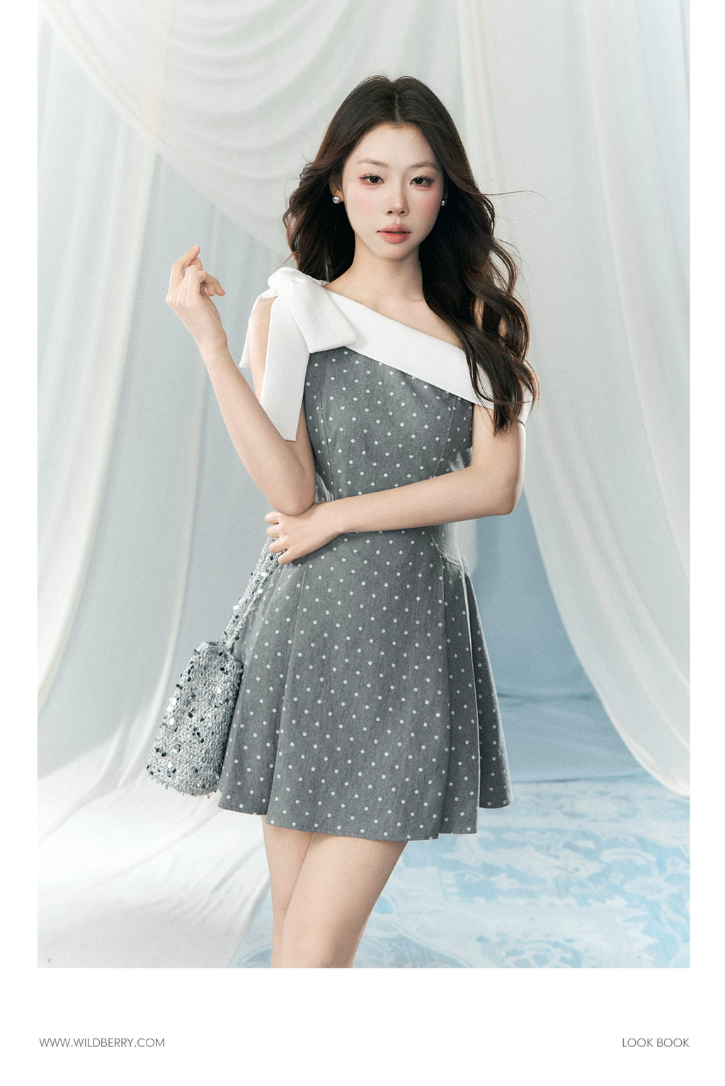 Wildberry Slanted Shoulder Polka Dot Dress