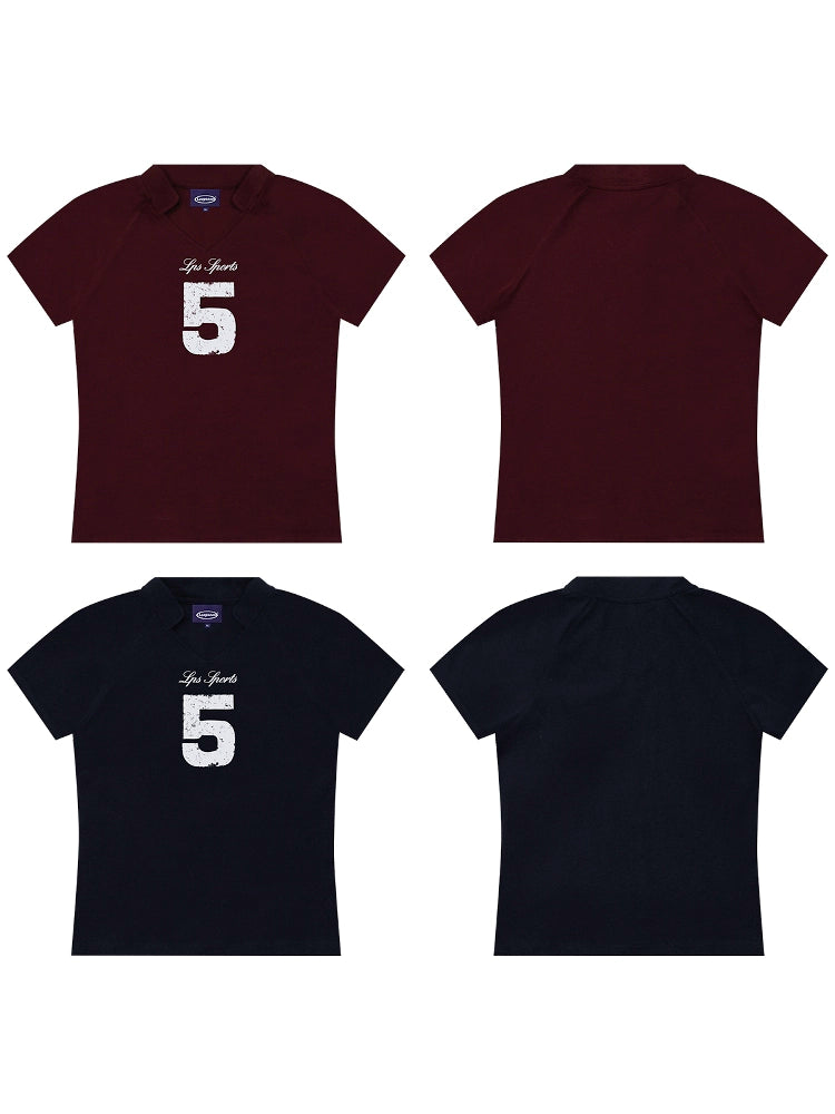 Loopsoon Retro Jersey Printed Simple Letter Tee