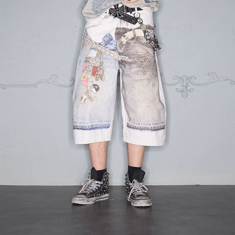 Rocawear Digital 3D Printing Contrast Badge Seven-Point Jeans