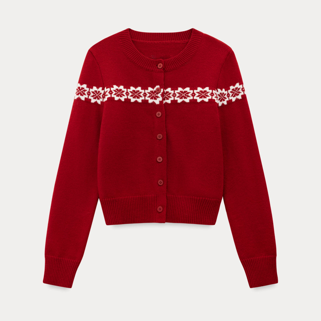 EGGKA crew neck jacquard cardigan + turtleneck short-sleeved knitted sweater