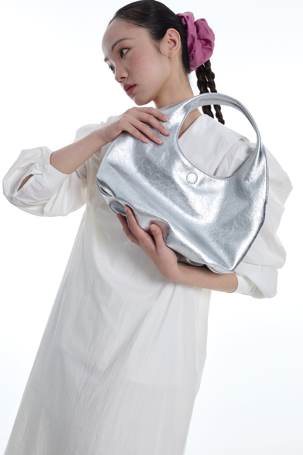 DirtySix Fuka bento bag soft pleated shiny leather shoulder underarm bag.