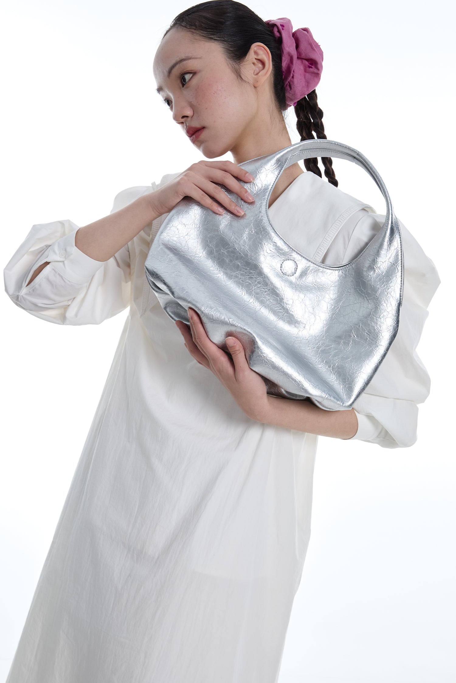 DirtySix Fuka bento bag soft pleated shiny leather shoulder underarm bag.