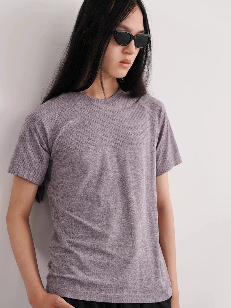 NO LOGO Quick Drying Seamless Jacquard Fitness Slim Tee