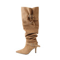 Mooreyu Versatile Belt Buckle Suede Stiletto Boots