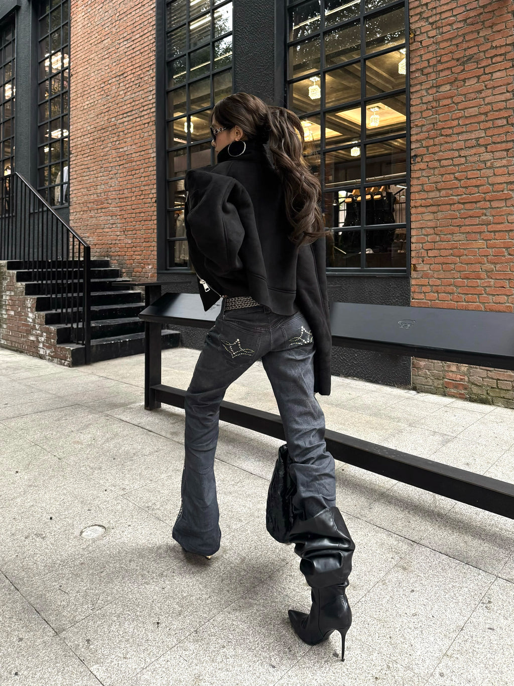 DETW Diagonal Zipper Suede Lamb Wool Thickened Jacket Cotton Coat