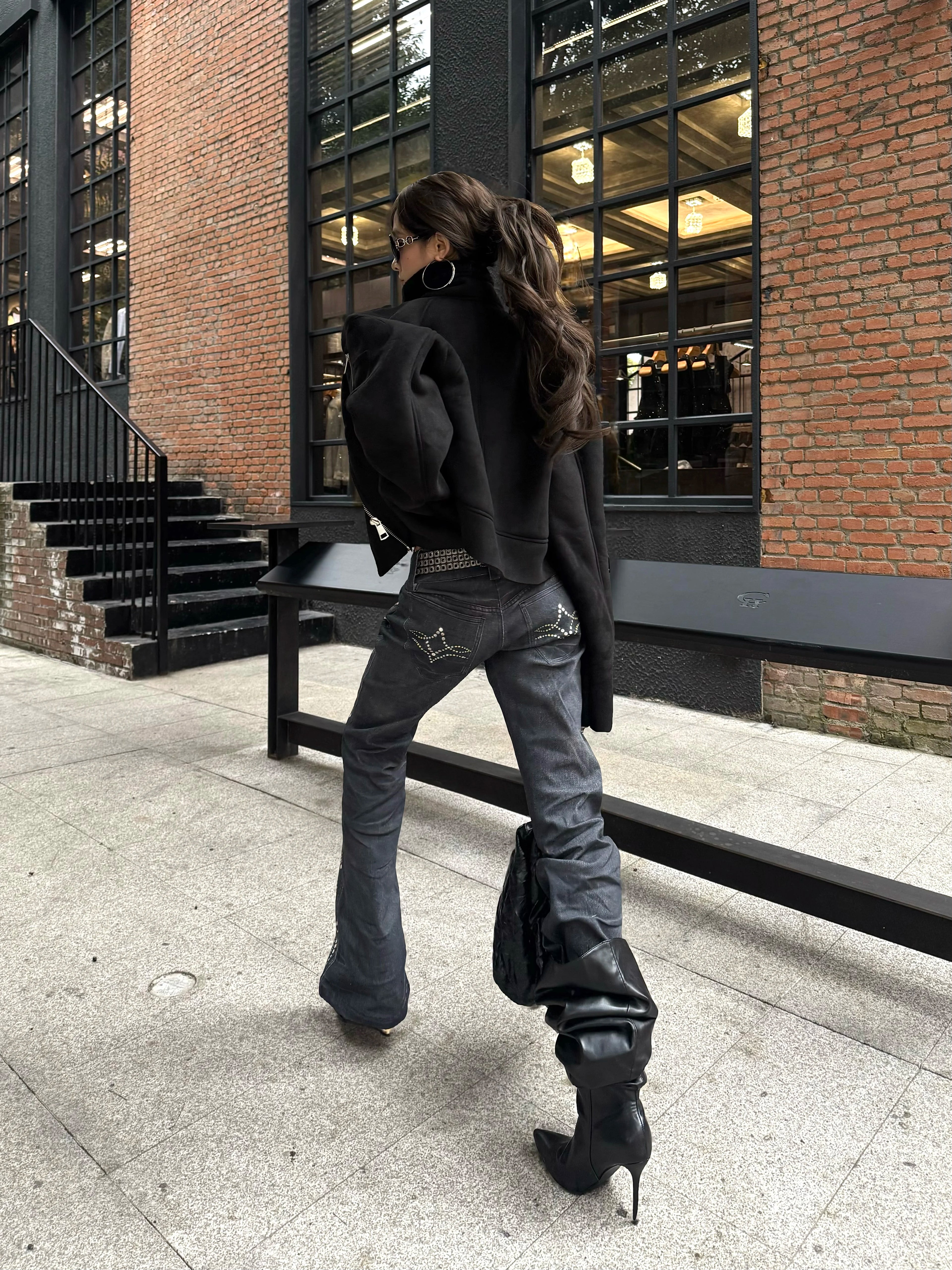 DETW Diagonal Zipper Suede Lamb Wool Thickened Jacket Cotton Coat