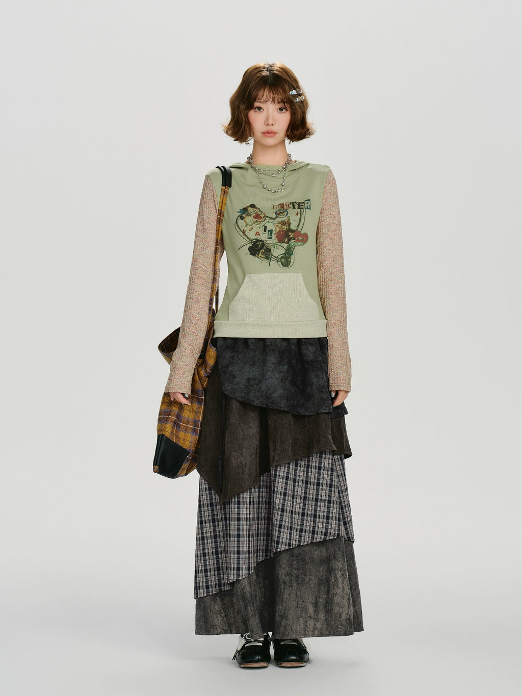 Girlyhalo Vintage Plaid Multi-Layer Cake Skirt