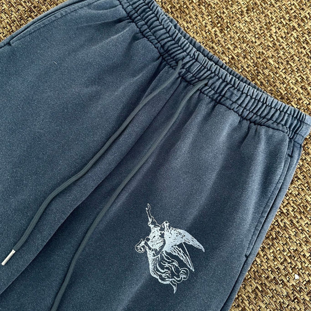 11KN Vintage Drawstring Letter Print Wide Leg Pants
