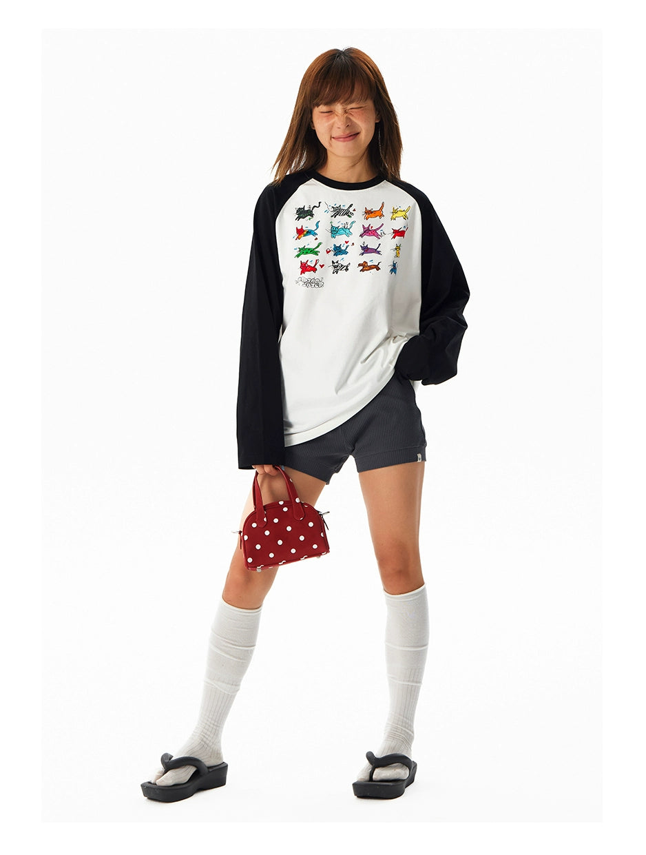 CryingCenter Cute Kitten Hand-painted Shoulder Ruffle Long Sleeve