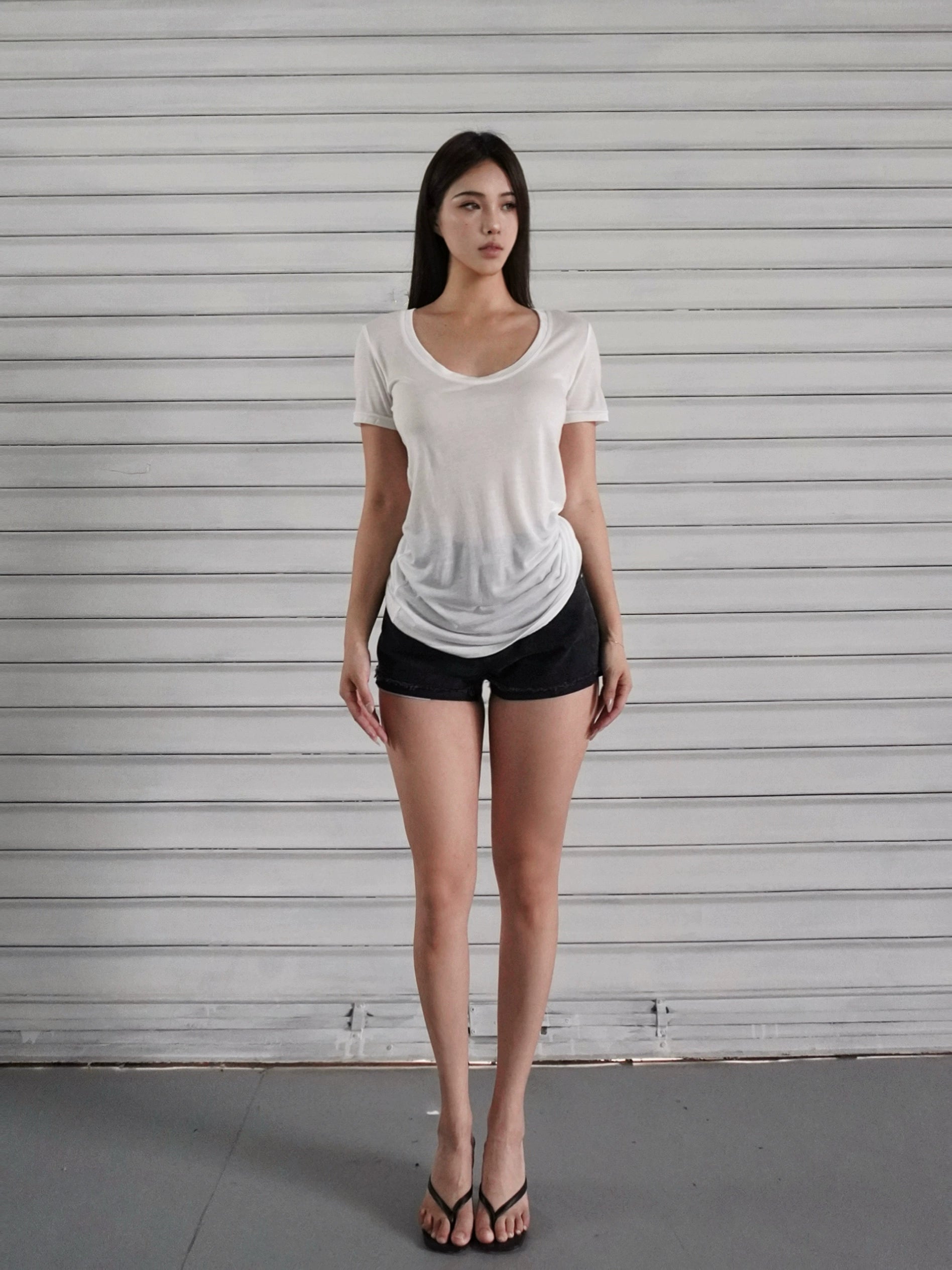 Jim Kennet Micro Transparent Loose U Neck Short Tee