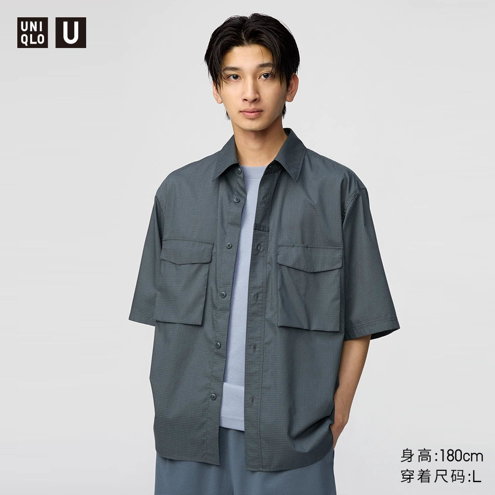 Uniqlo U series cooperative/men's and women's casual shirts/short-sleeved shirts loose tooling style 481220