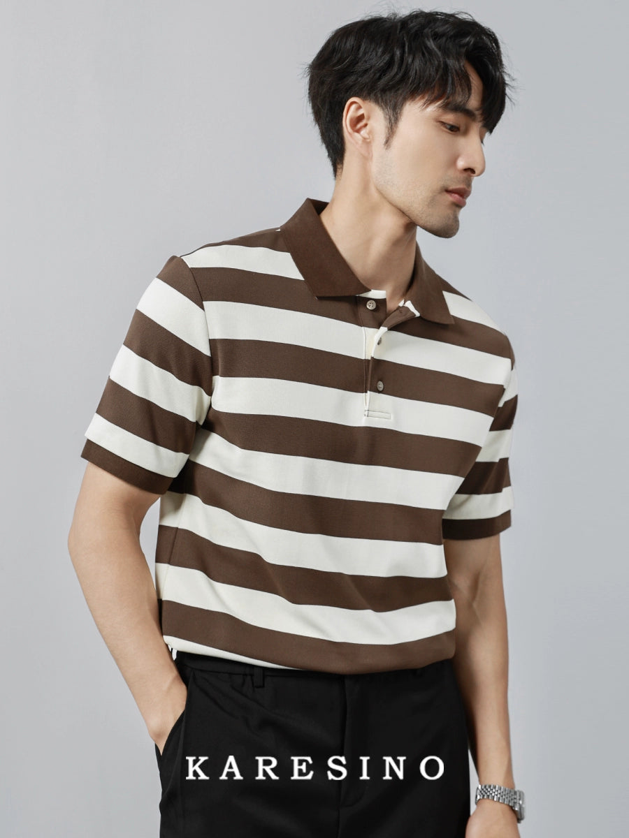 KARESINO Breathable Striped Lapel Knitted Polo Shirt