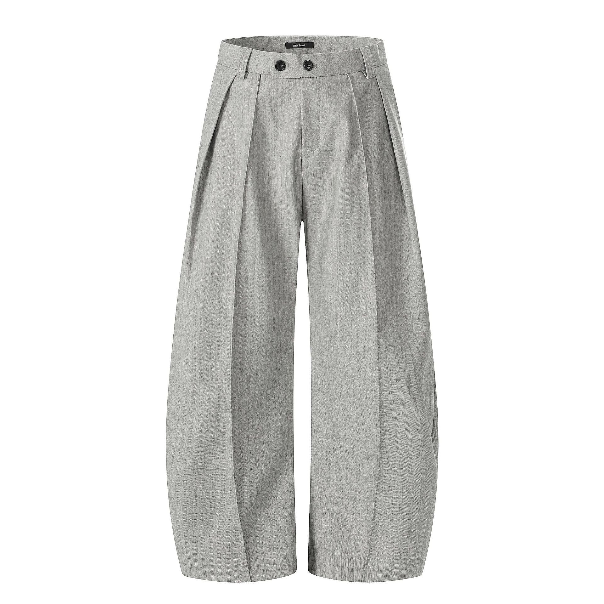 11KN Double Pleats A-Line Curved Leg Trousers