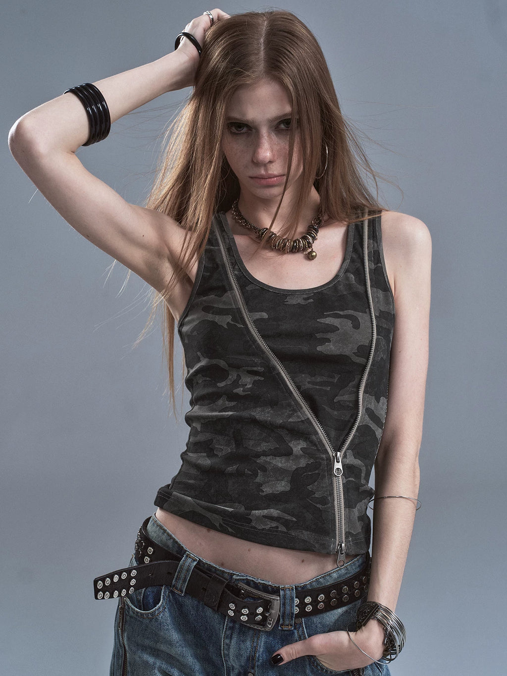 WearAndtear Diagonal Zipper Two Wear Waist Camouflage Suspenders