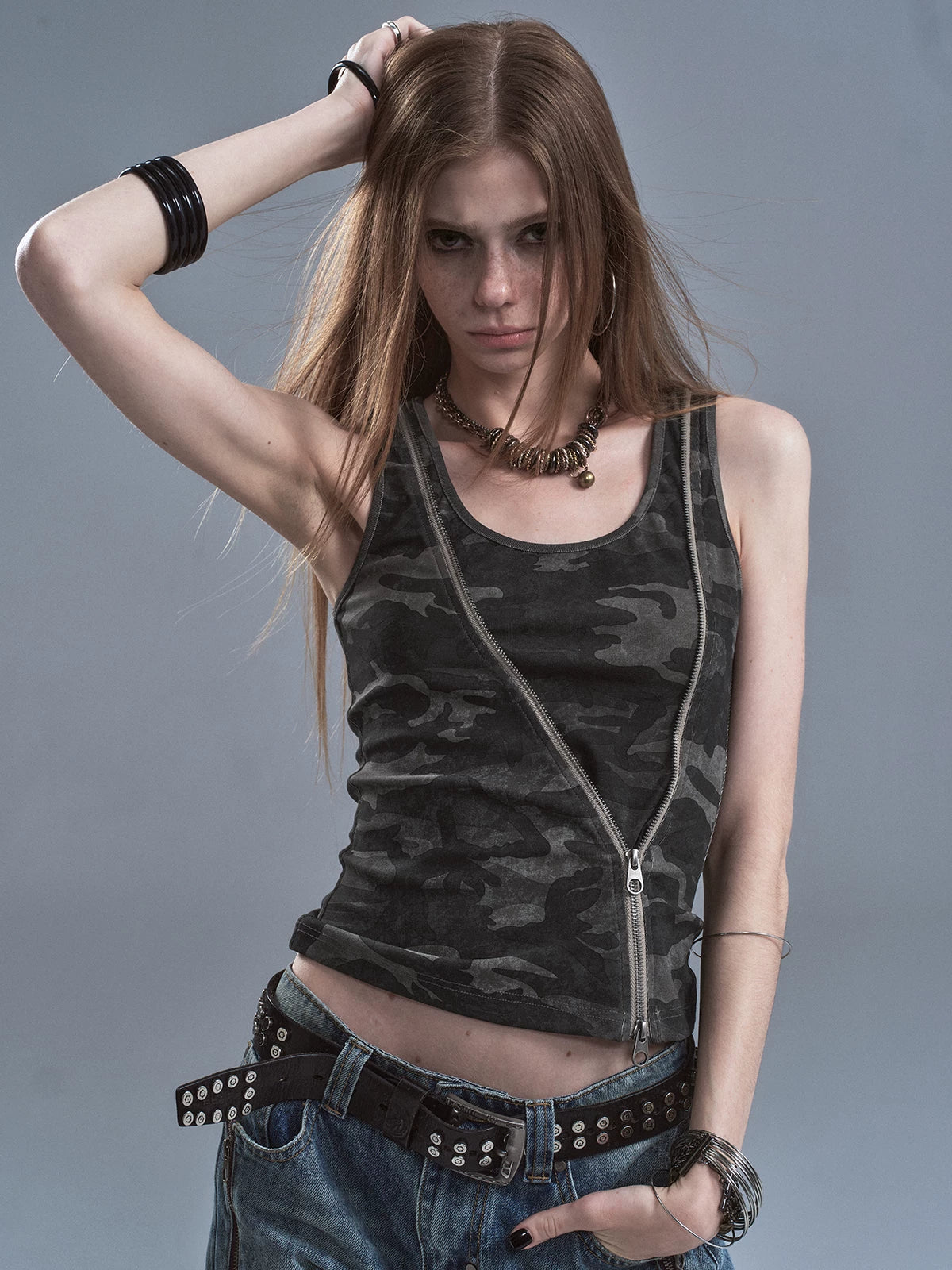 WearAndtear Diagonal Zipper Two Wear Waist Camouflage Suspenders