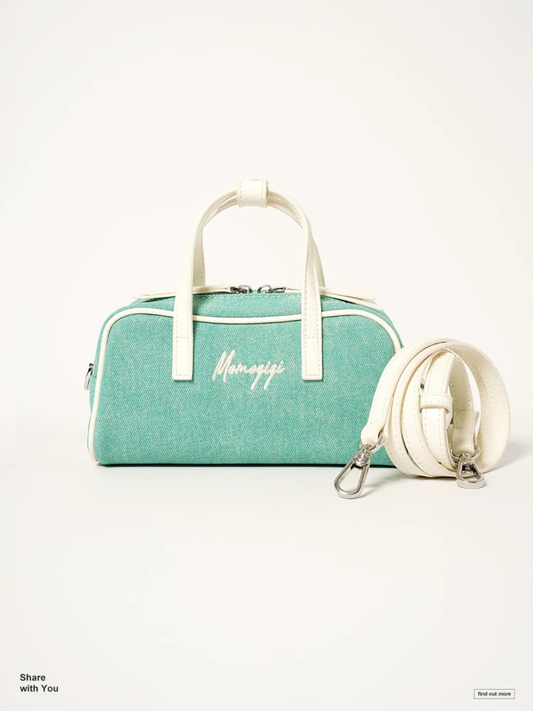 Momogigi is a summer getaway, retro washed denim mini shoulder messenger Boston bag
