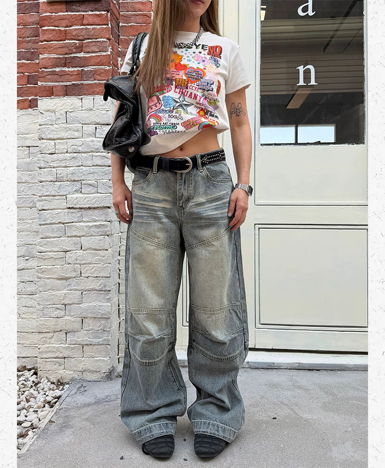 CCYE Straight Loose Patch Tailoring Old Jeans