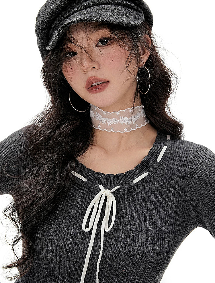Imone Contrasting Straps Slim Stitching Sweater