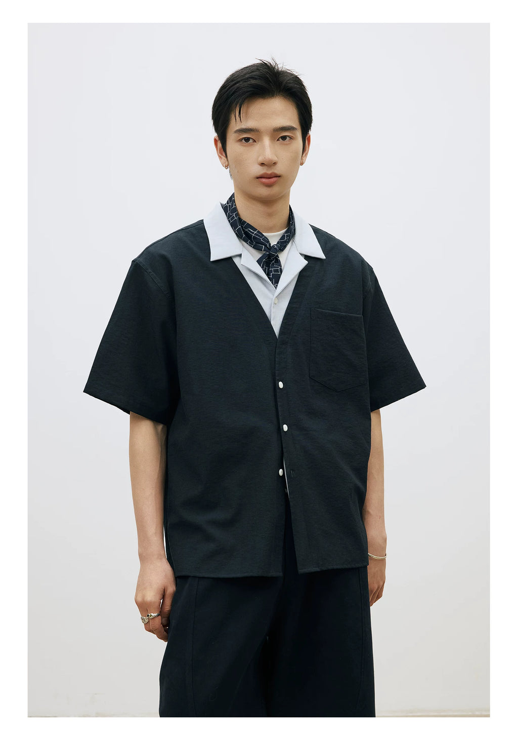 LR Contrast Double Neck Anti-Wrinkle Short Sleeve Shirt
