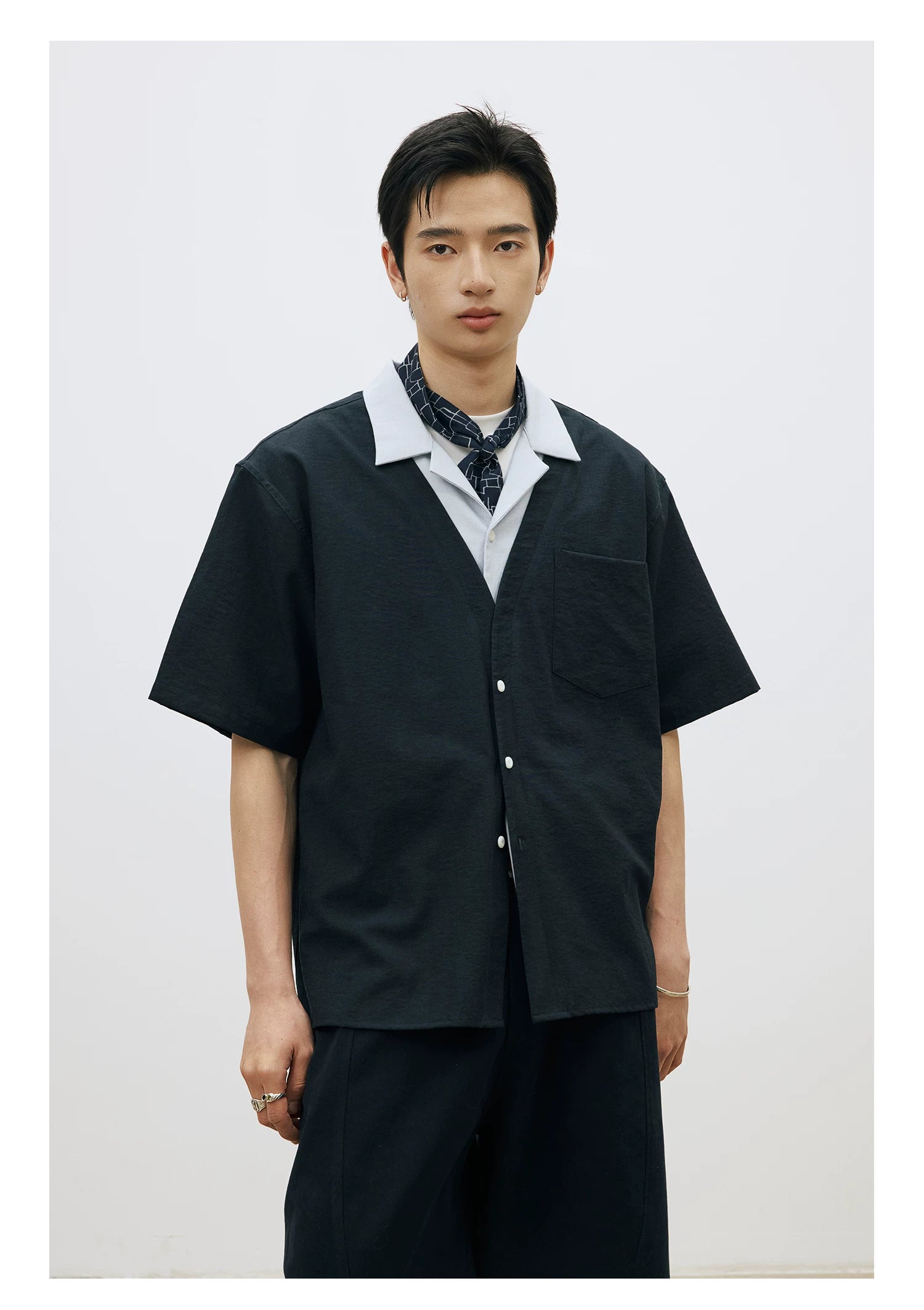 LR Contrast Double Neck Anti-Wrinkle Short Sleeve Shirt