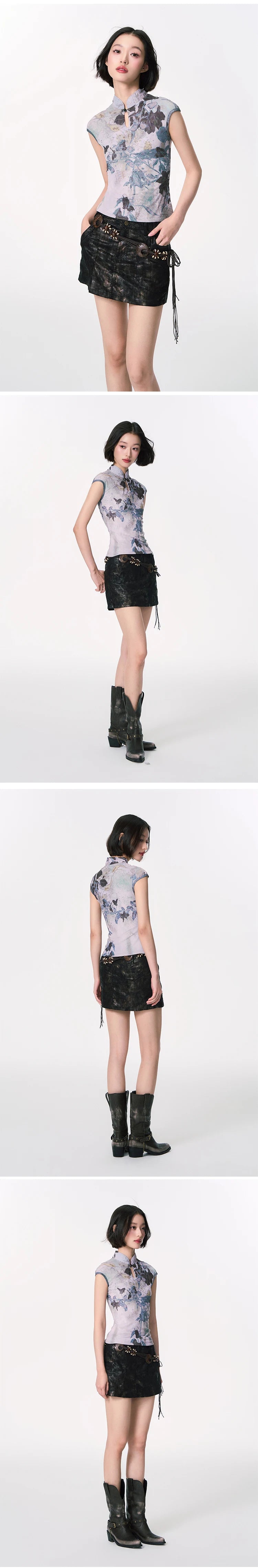 YEDM Mesh Elastic Stand-up Collar Tee