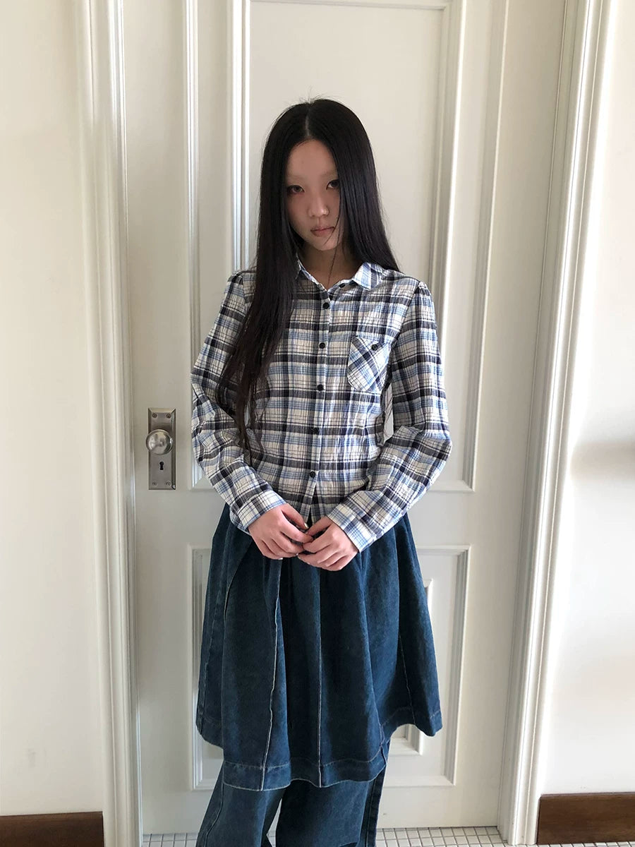 Ang: Project Vintage Versatile Casual Waist Plaid Long-sleeved Shirt