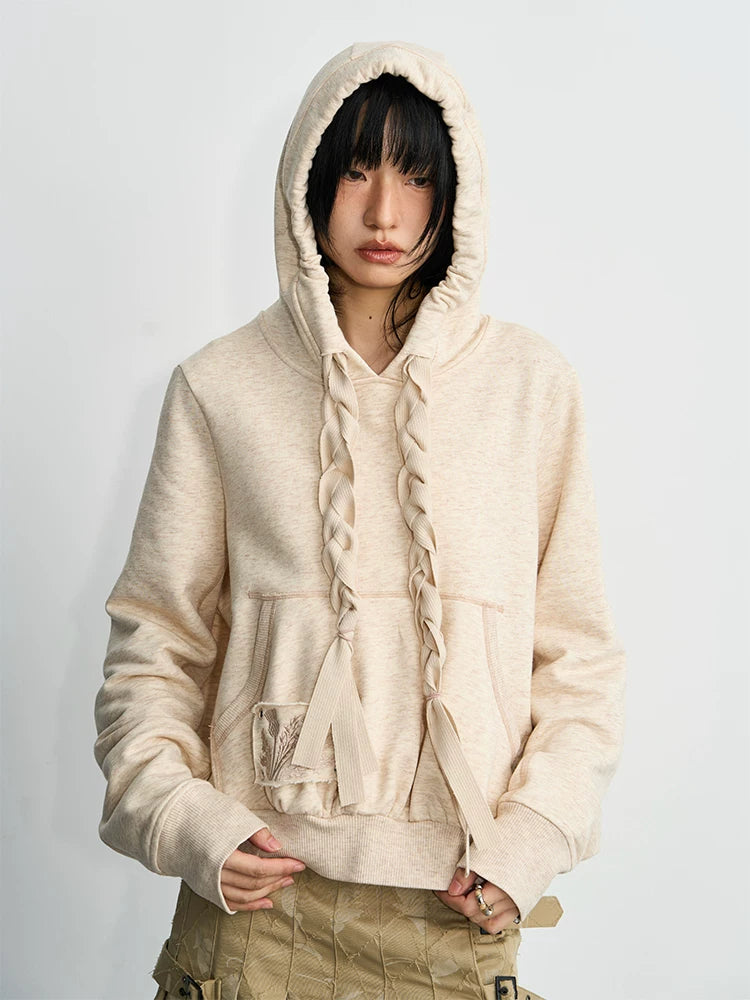 Enteralt Embroidered Loose Pullover Hooded Sweater