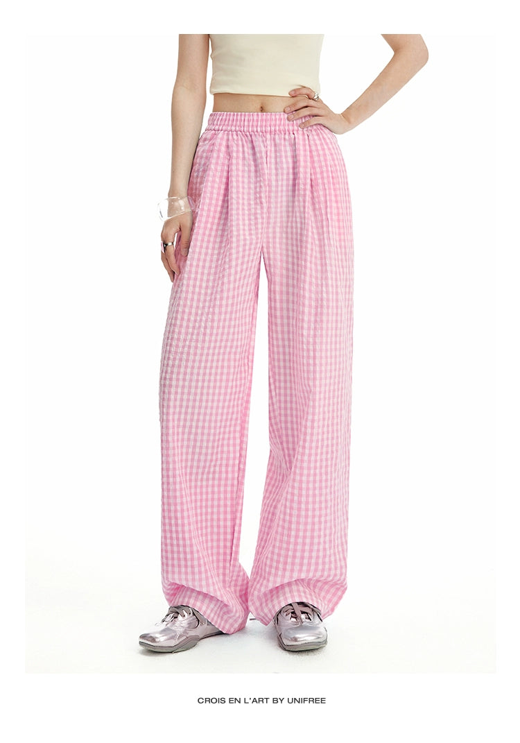 UNIFREE Plaid Light and Drape Lazy Loose Casual Pants