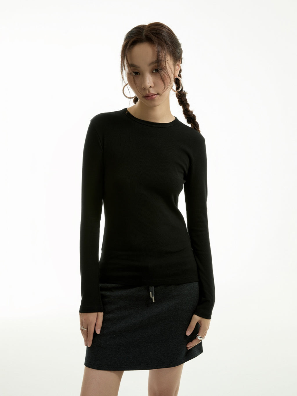 FUNKYFUN Solid Color Basic Long Sleeve