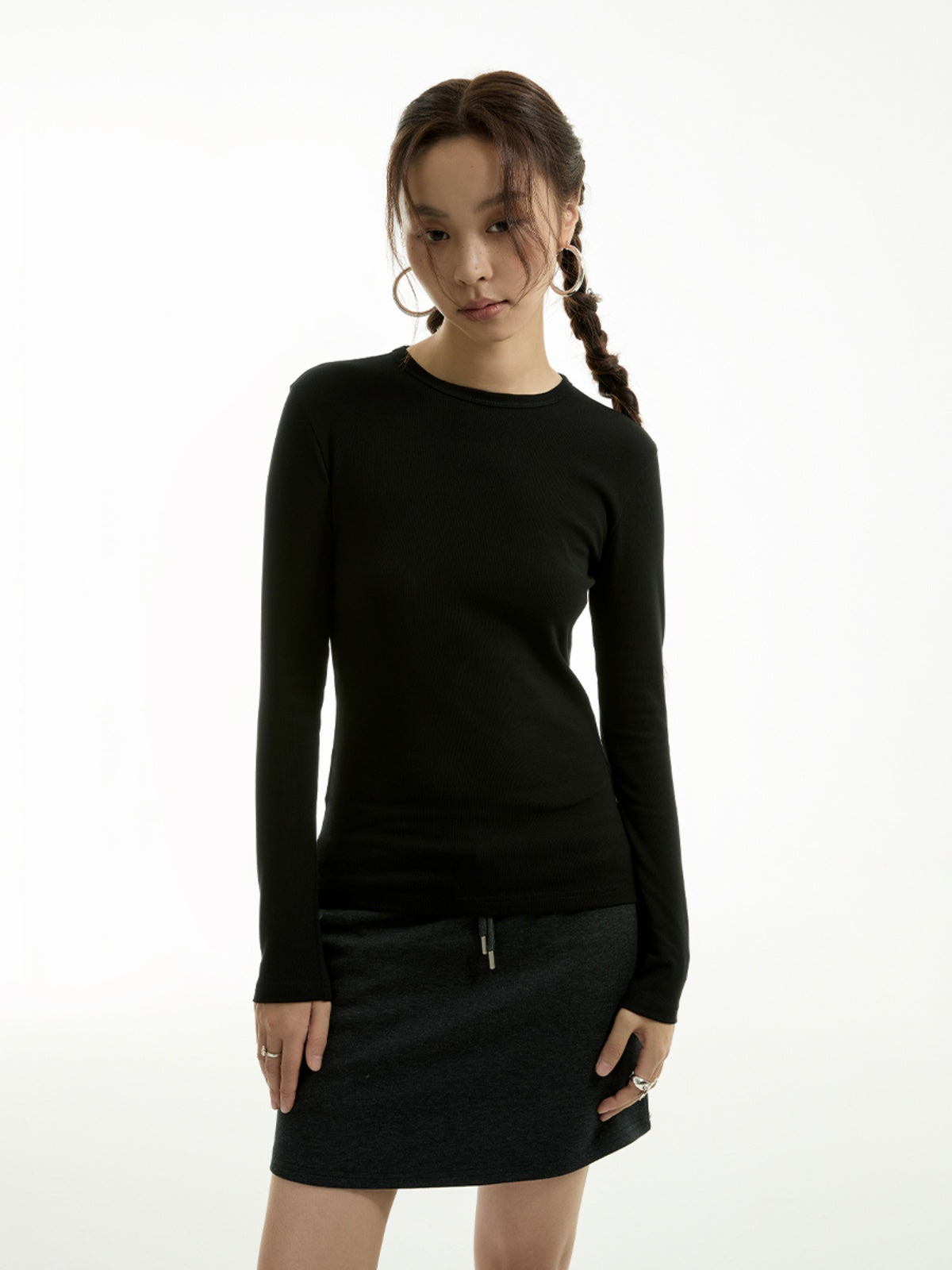 FUNKYFUN Solid Color Basic Long Sleeve