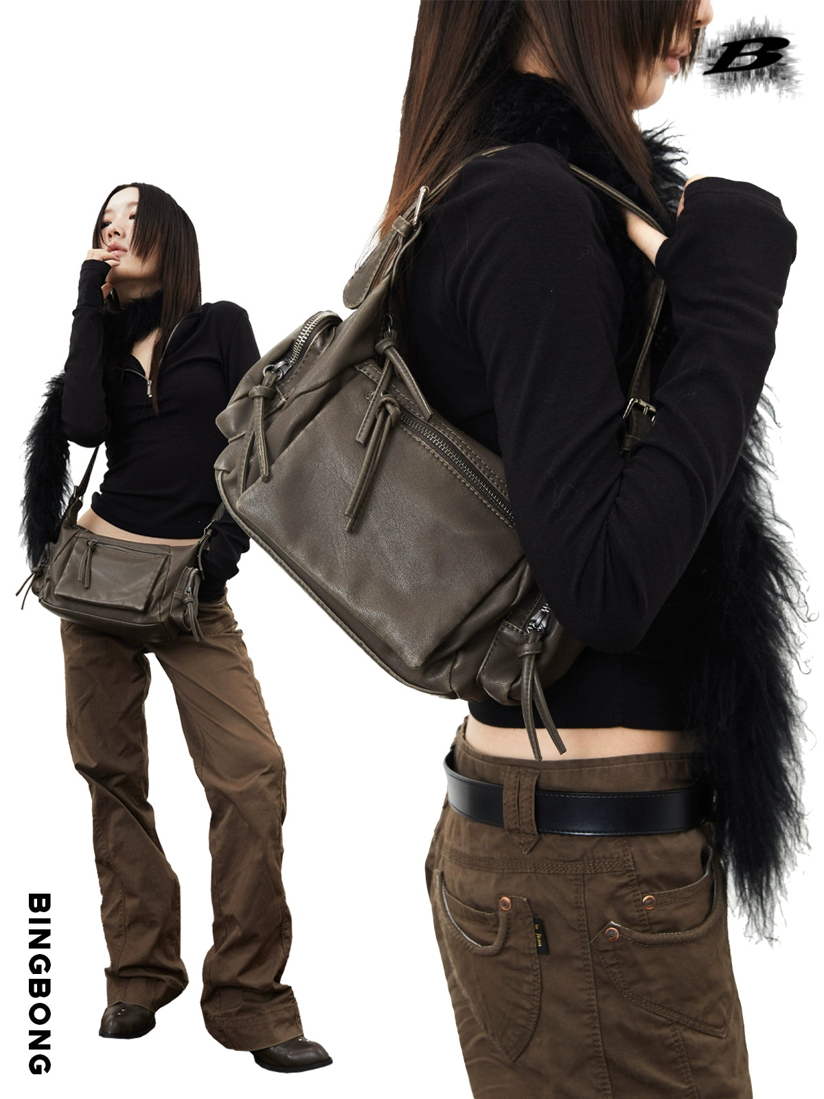 BINGBONG Soft Leather Recreational Locomotive Babes Do Old Armpit Bag