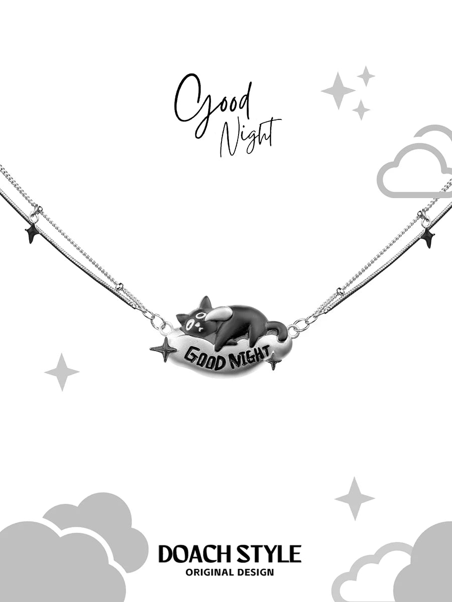 DOACH Cat Sterling Silver Sweet Cool Stacked Necklace