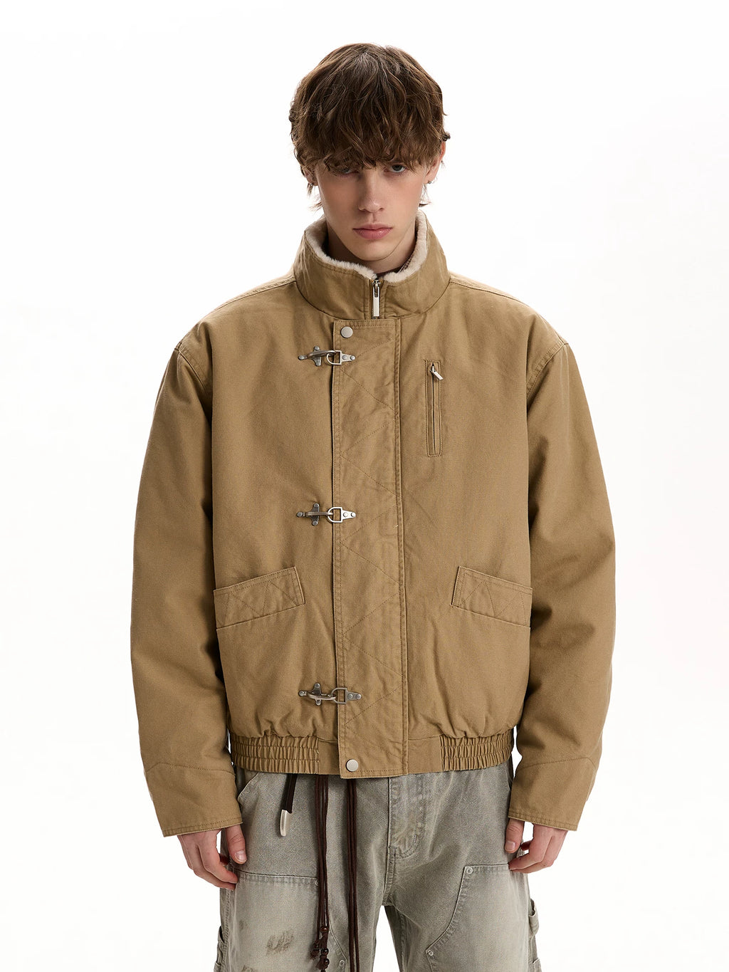 A PUEE Retro Stand-up Collar Short Versatile Jacket