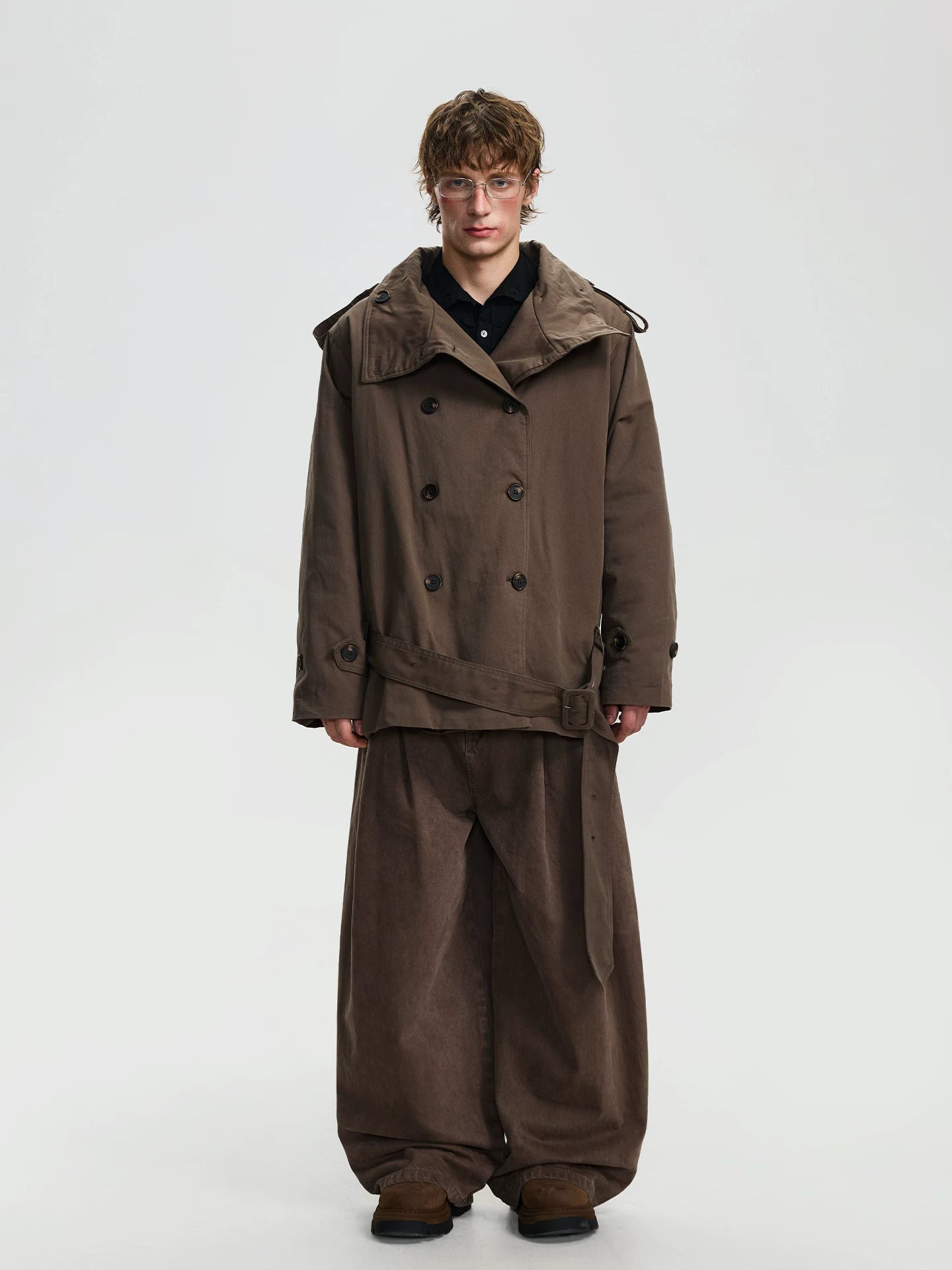 BTSG retro stand-up collar wide shoulder coat