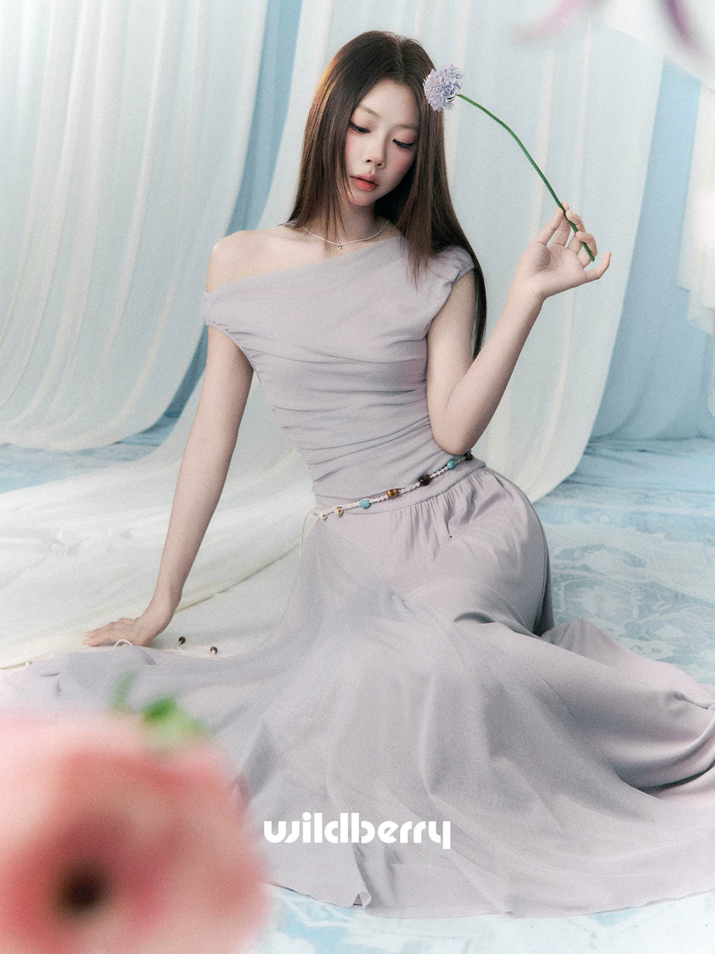 Wildberry Slanted Shoulders and Waist Long Skirt
