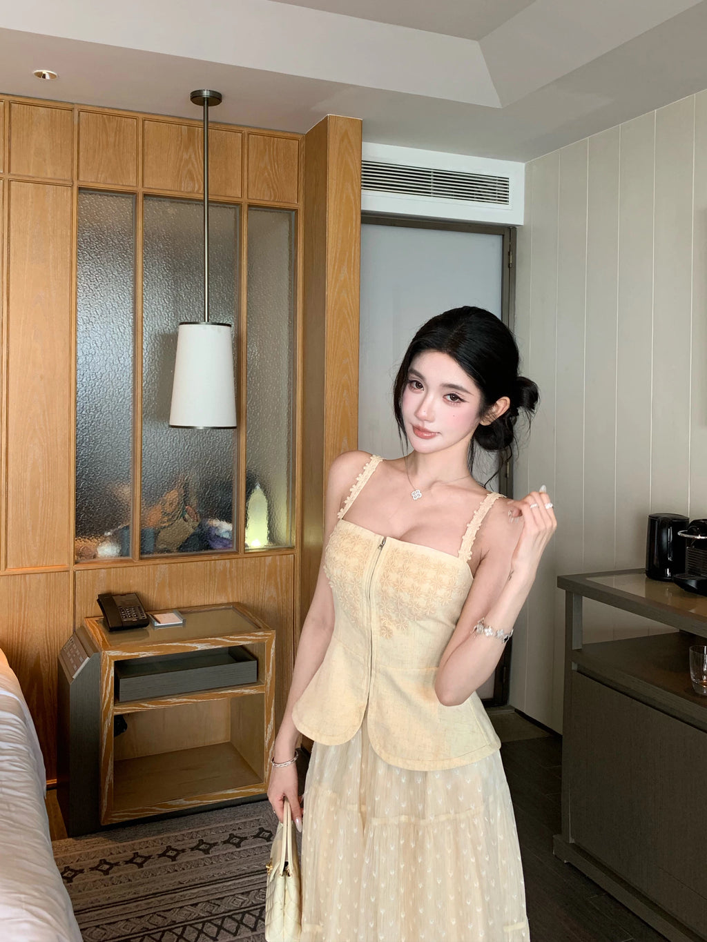 Barb Chill Suspender Chiffon Jacquard Long Skirt
