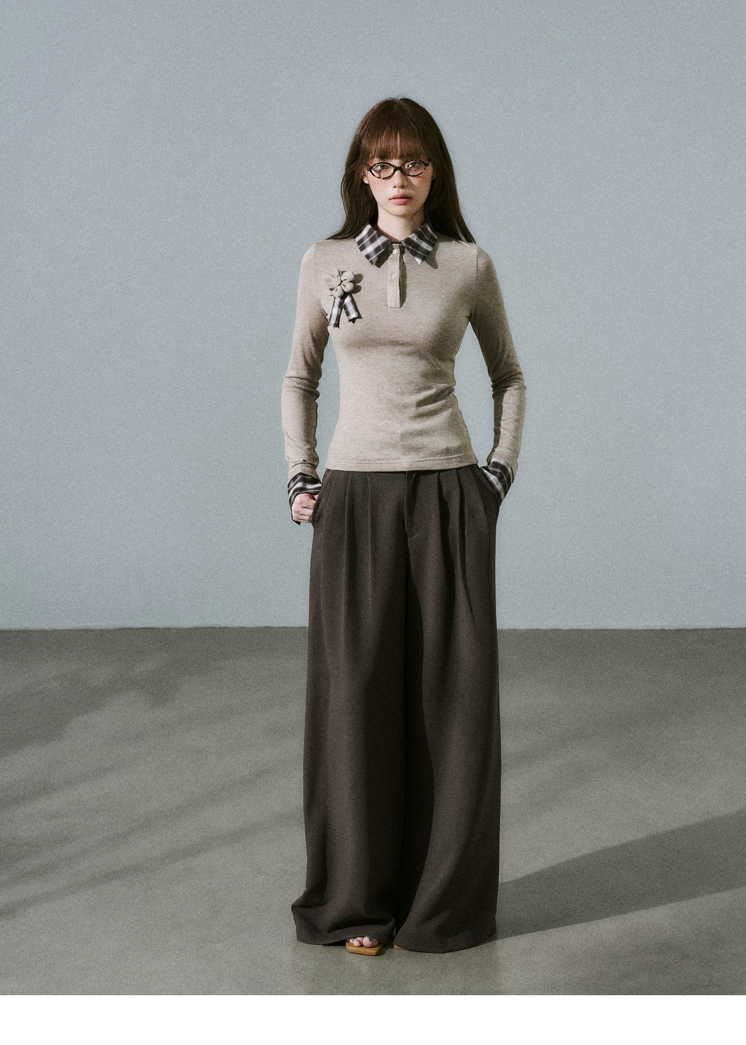 LOST FOREST Versatile Slim Low-rise Wide-leg Trousers