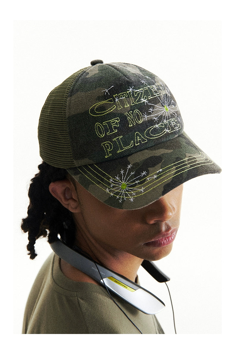 CONP 24SS "Scattered Dandelions" Hand Thread Embroidery Camouflage Truck Cap