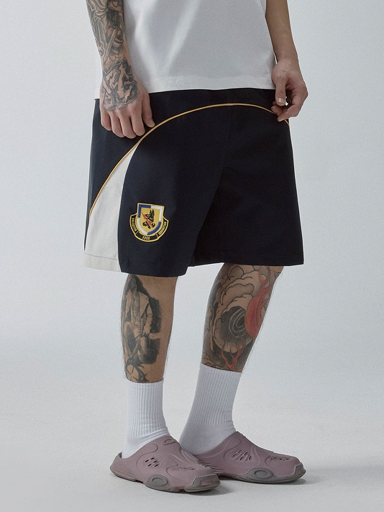 F2CE Loose Casual Versatile Embroidered Stamp Splicing Contrast Shorts