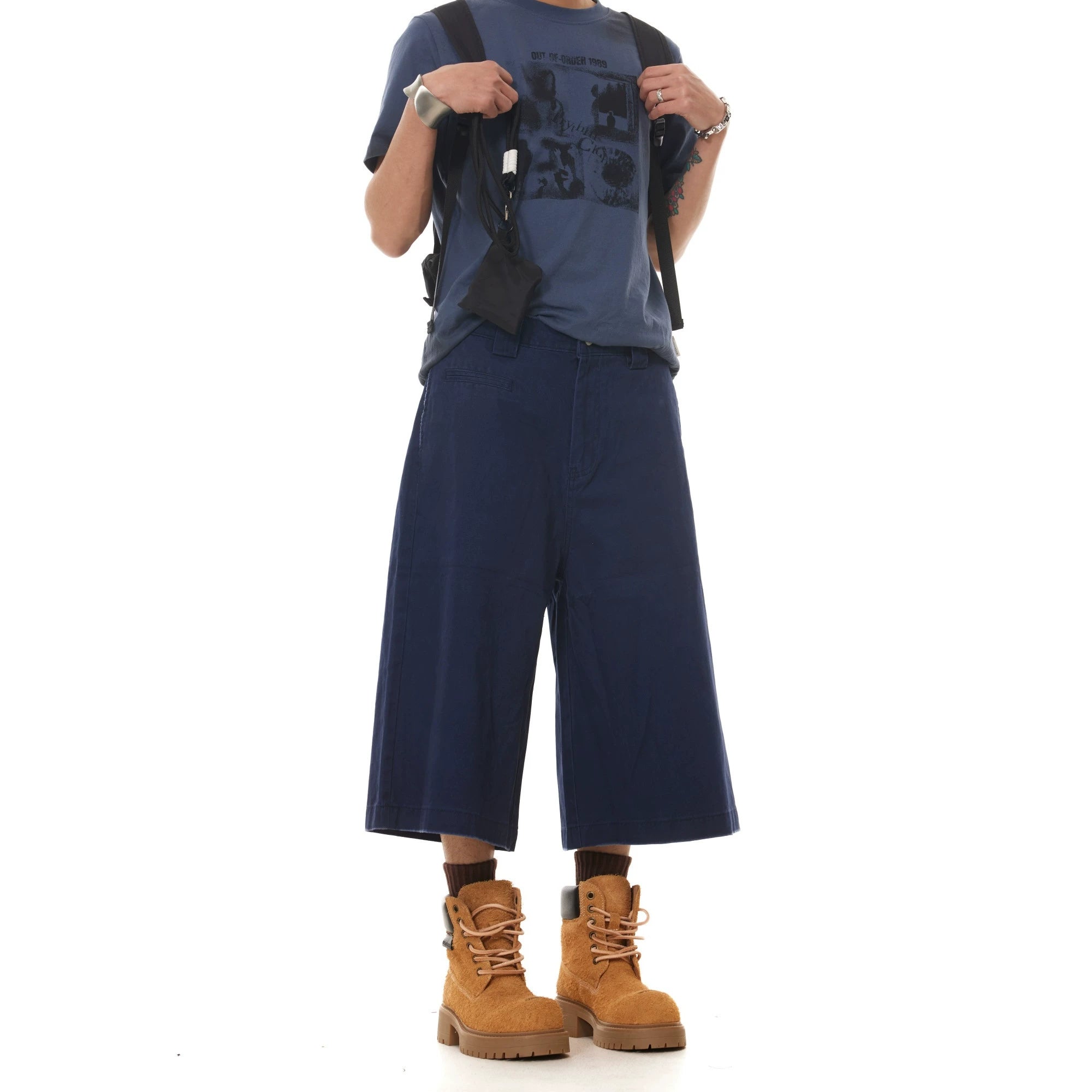 BTSG  classic simple cut versatile wide-leg seven-point medium pants