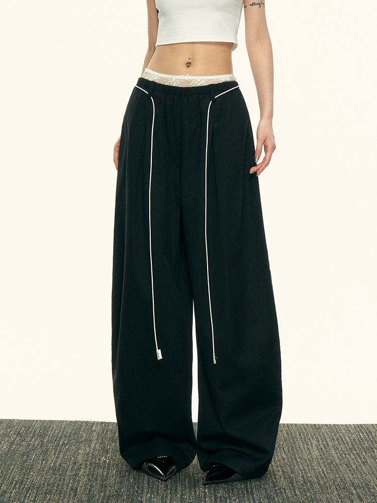 Aaisup Fake Two-piece Lace-stitched Slacks