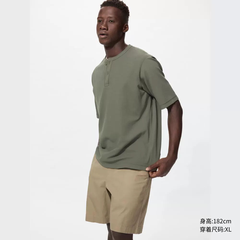 Uniqlo Men's and Women's Quick Dry Waffle Henry Neck T-Shirt Short Sleeve T-Shirt 25 Spring and Summer New 475361