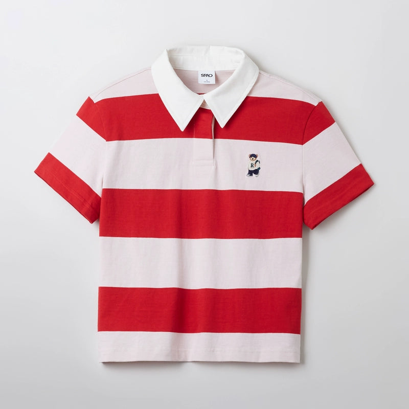 SPAO Women's Striped Polo Collar Casual T-shirt SPHWF24G51