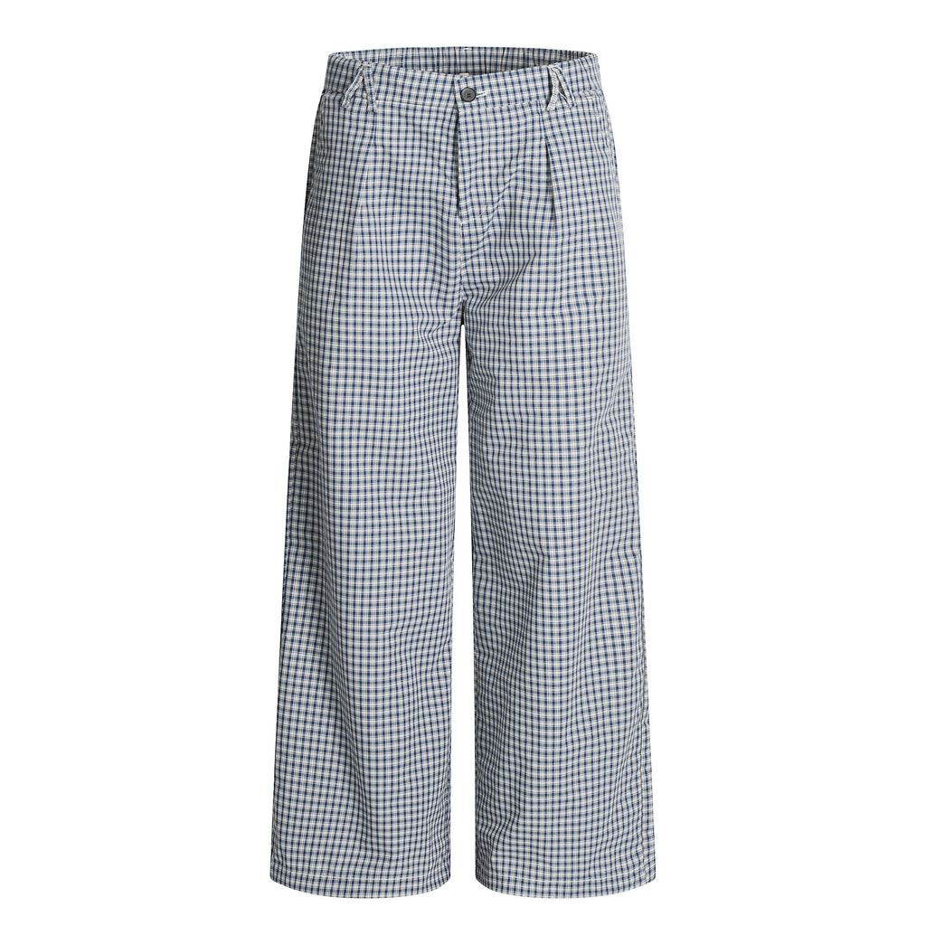 11KN Retro Pleated Plaid Versatile Straight Trousers