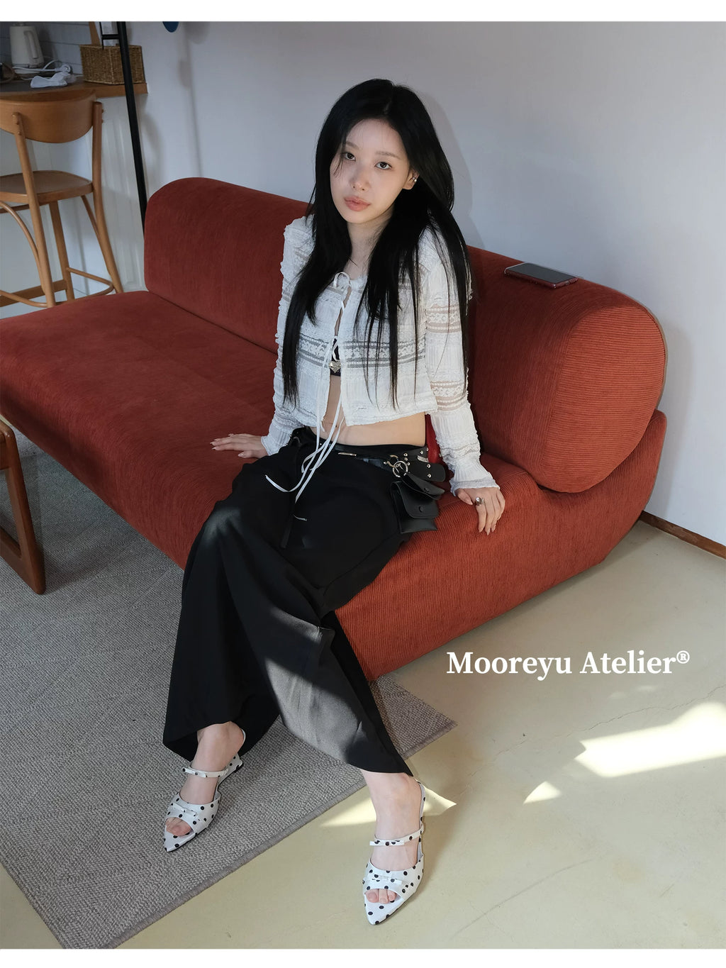 Mooreyu Polka Dot Pointed Bow Strap Sandals
